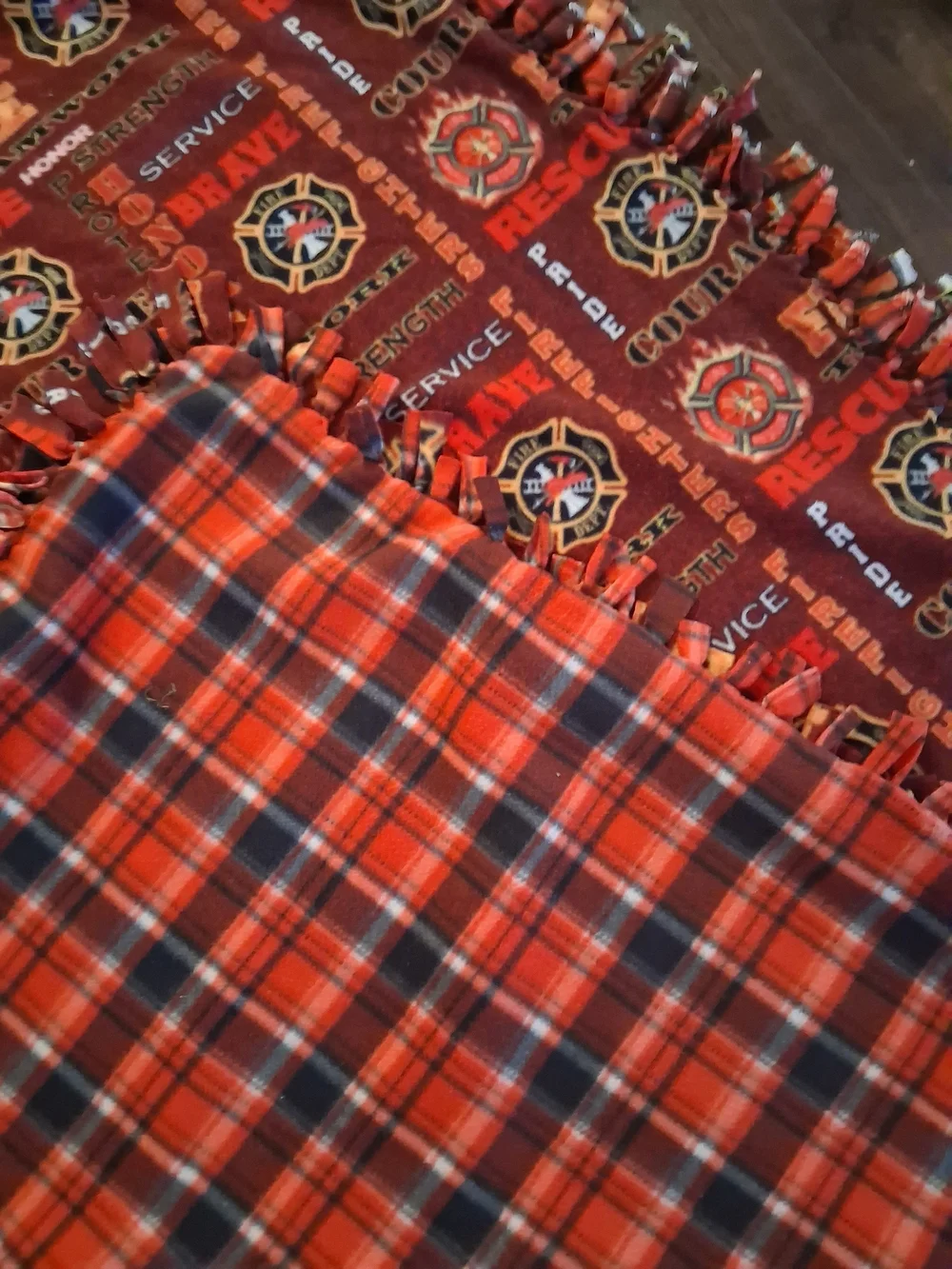 Fire Rescue Pattern Red Fleece Throw Handmade Blanket